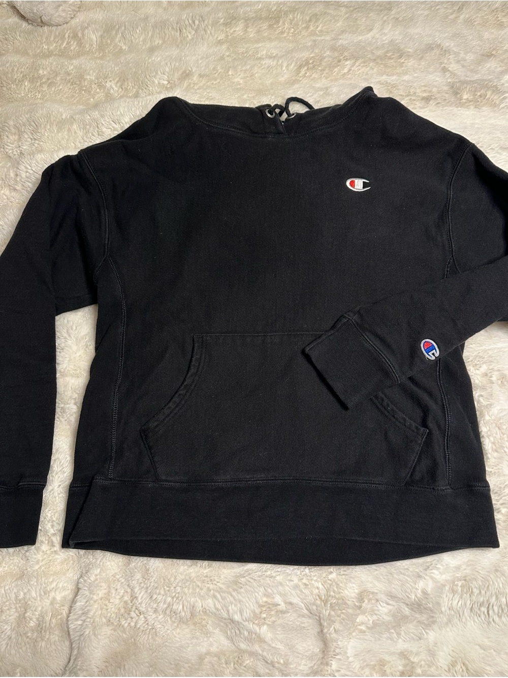 Champion Black Women's Crew Sweatshirt with Embroidered Logo